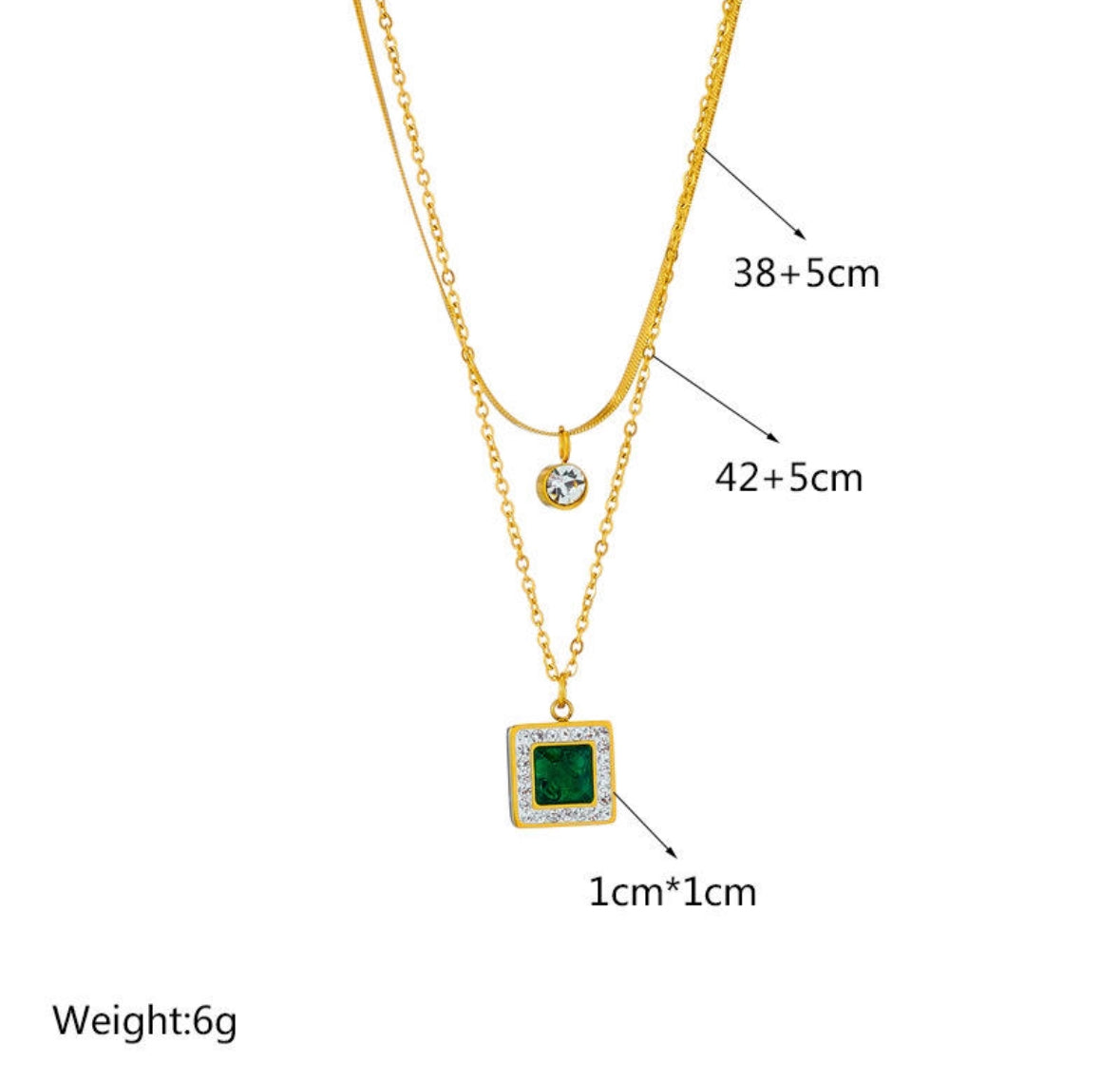 Emerald & Stone
Square Dual Chain Necklace