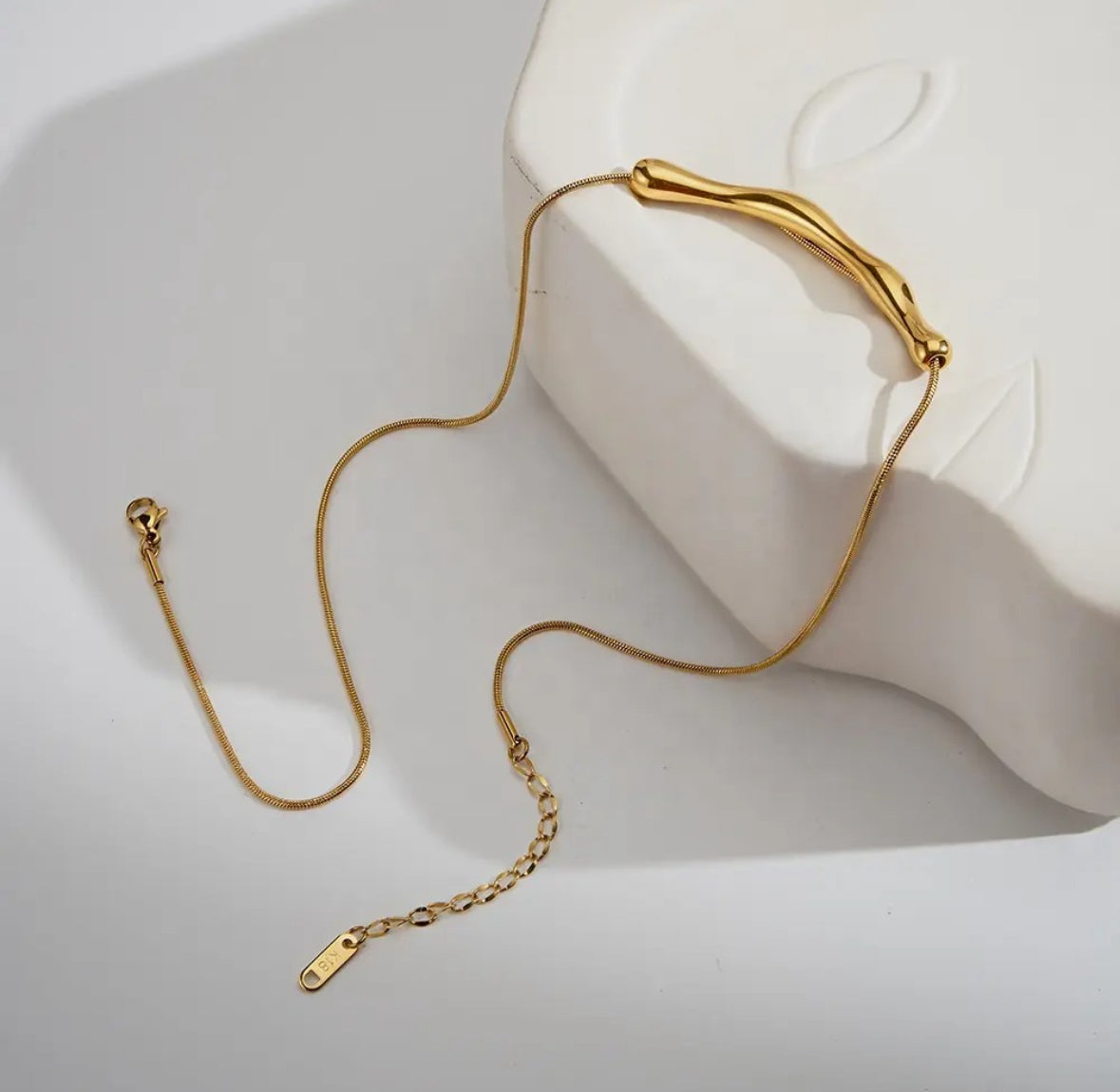 Irregular Bar Bamboo Pendant Snake Chain
Necklace