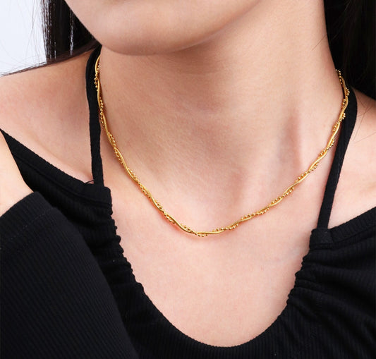 Twisted Beaded Double Layer Snake Chain Necklace