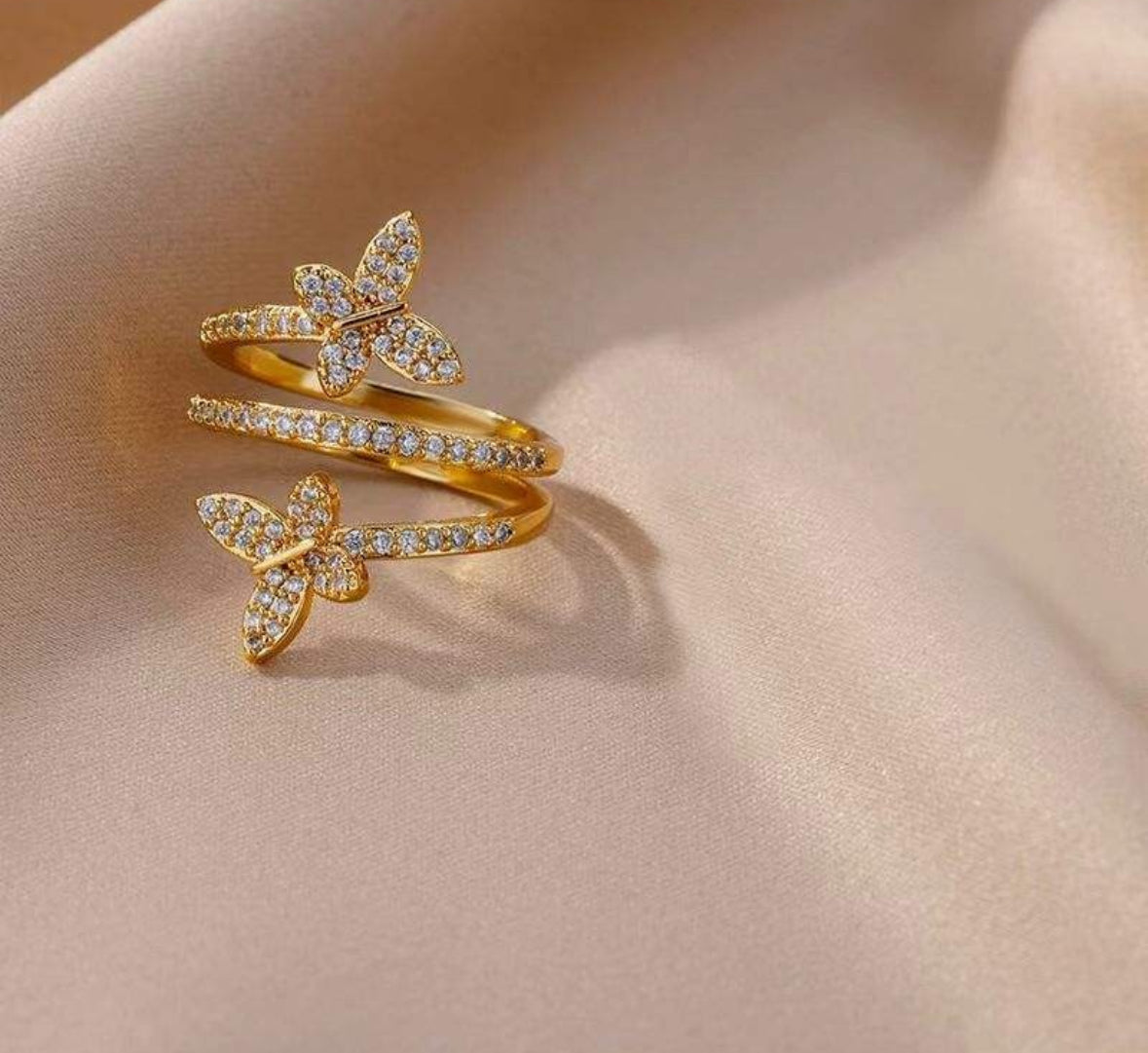 Zircon Two Butterflies Hoop Finger Ring