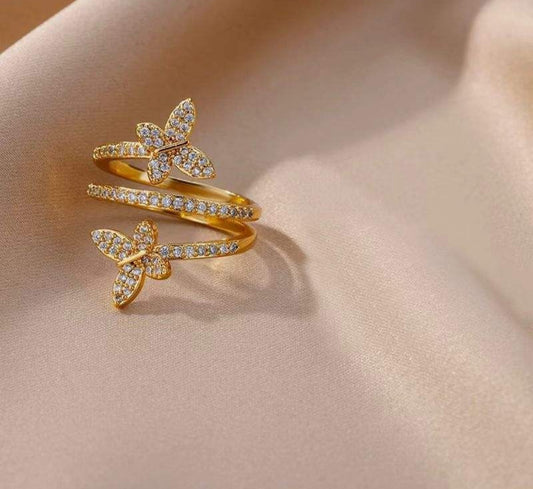 Zircon Two Butterflies Hoop Finger Ring