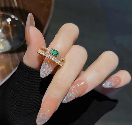 Green Emerald & Stone Studded Finger Ring