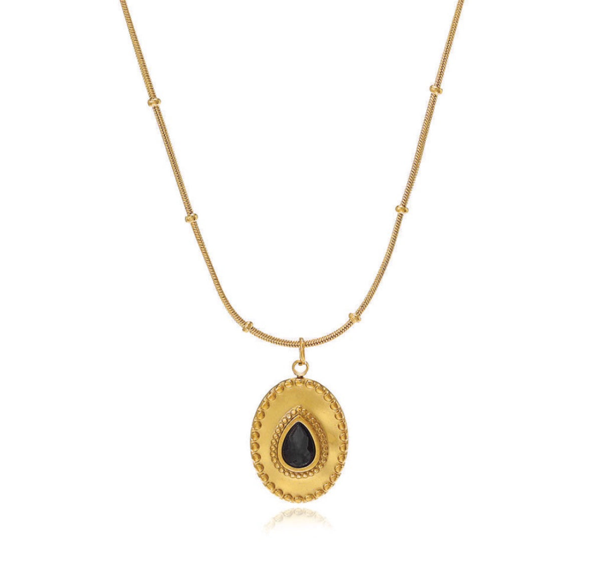 Black Tear Drop Stone Pendant Necklace