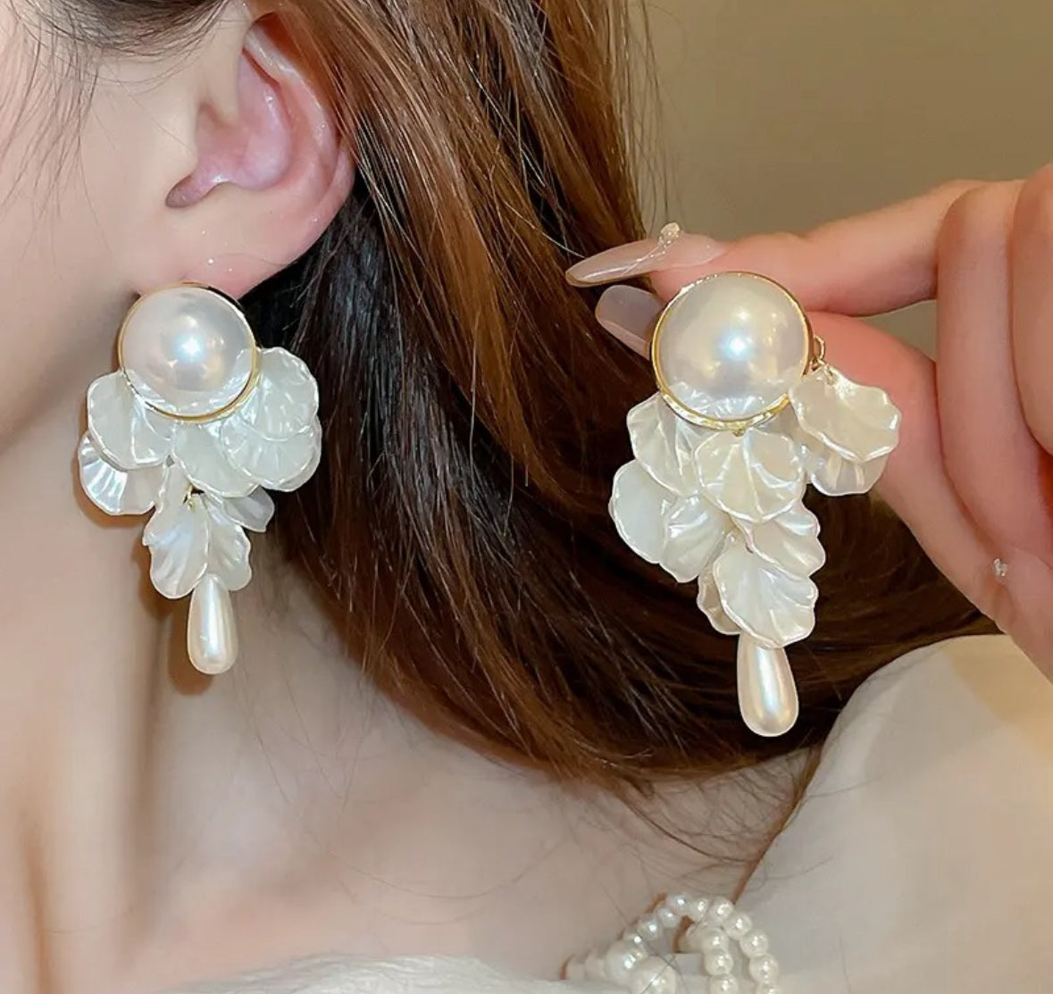 Pearl Petal Drop Earrings