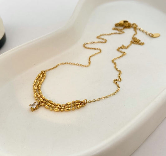 Oval Zircon
Wrapped Beads Rope Chain Necklace