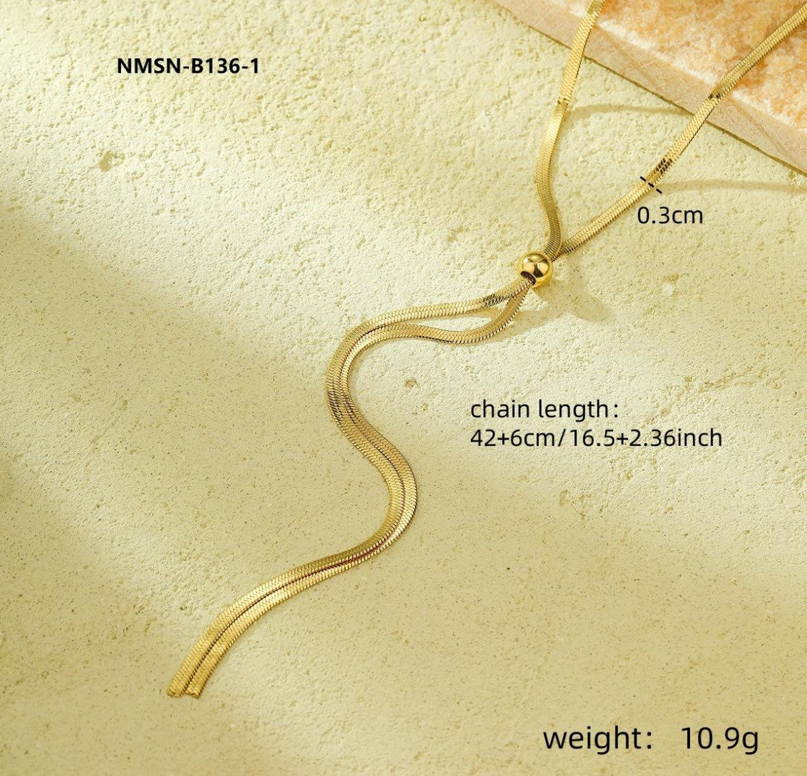 Long Adjustable
Snake Bone Flat Chain Necklace