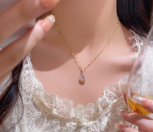 Water Drop Floral Base Pendant Necklace