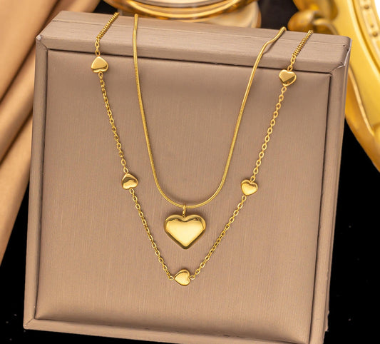 Heart Chain & Drop Doble Chain Necklace