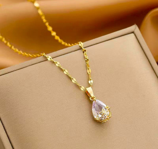 Water Drop Floral Base Pendant Necklace