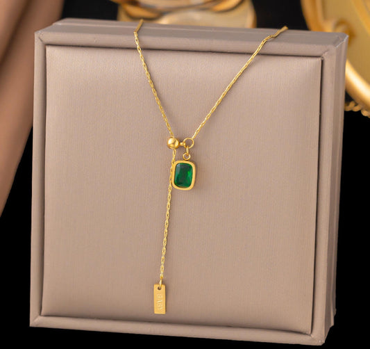 Emerald Pendant Baby Engraved Bar Drop Necklace