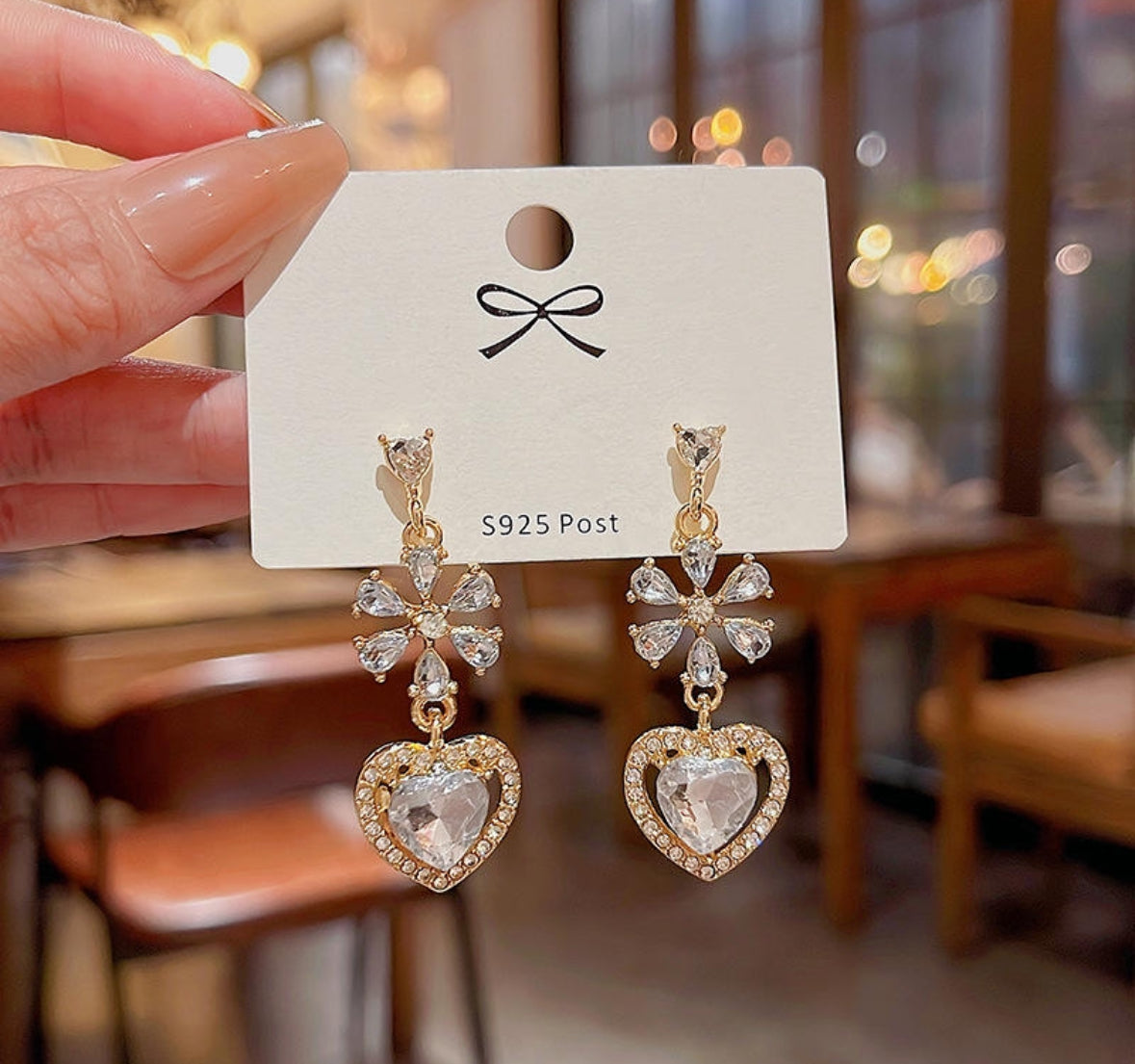 Rhinestone
Snowflake Heart Drop Long Earrings