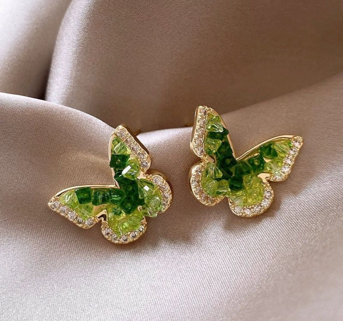 Green Gradient Crystals Butterfly Stud Earrings