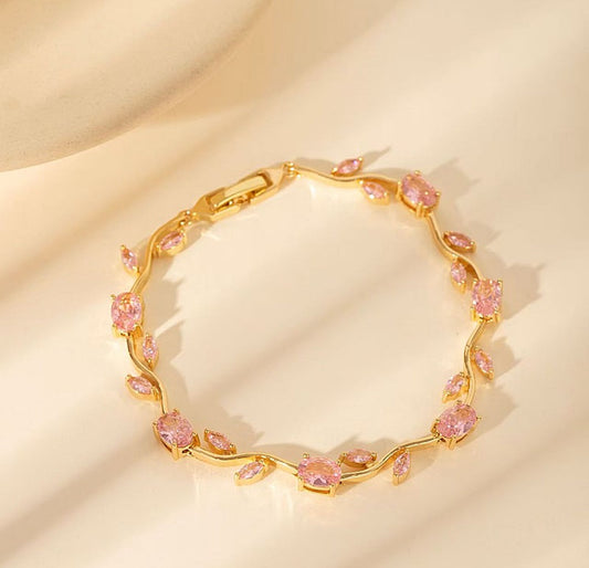 -Tulip Bracelet
(Gold) (Pink Stones)