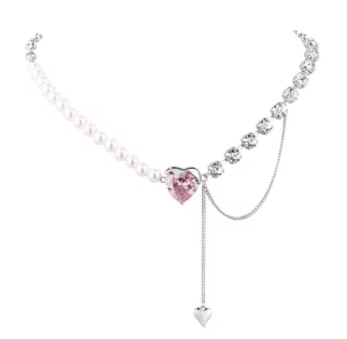 Pink Heart Pearl
Chain Necklace