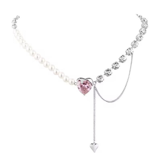 Pink Heart Pearl
Chain Necklace