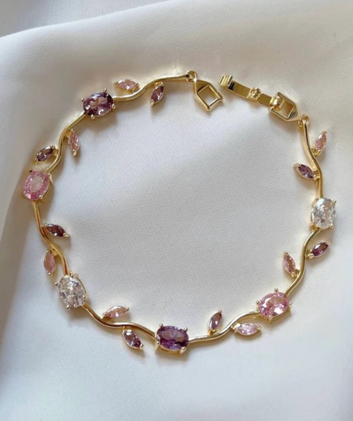 Tulip Bracelet (Gold) (Pink, Purple & White Stones)