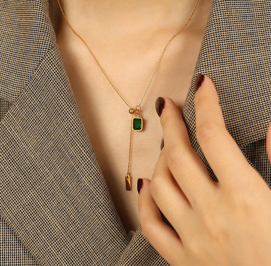 Emerald Pendant Baby Engraved Bar Drop Necklace