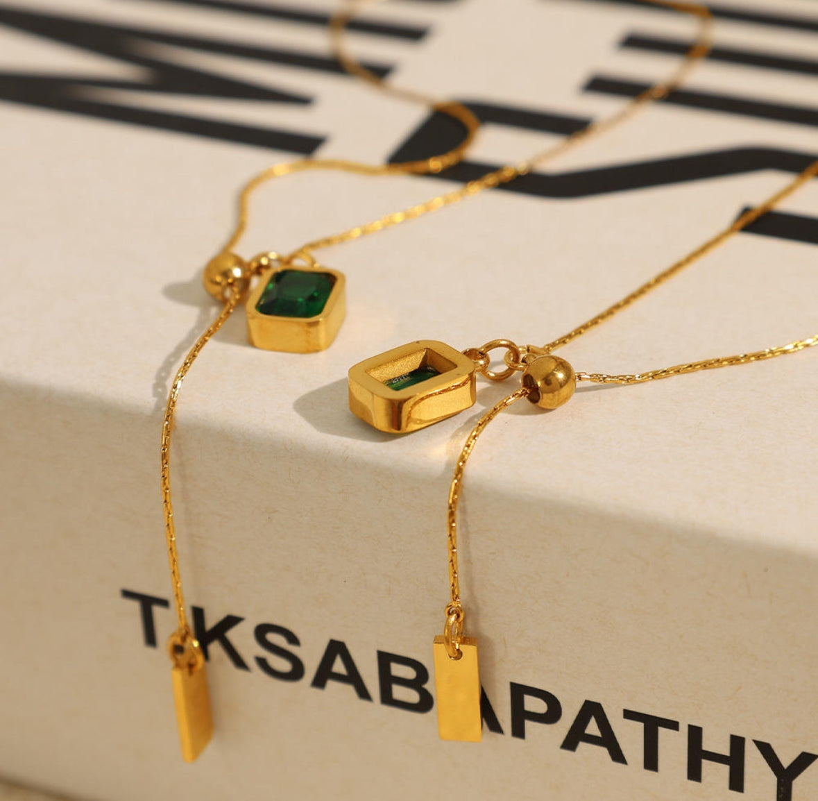 Emerald Pendant Baby Engraved Bar Drop Necklace