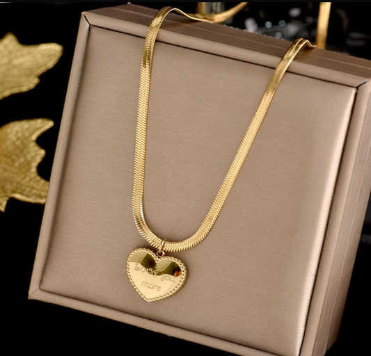 Love You More Stamp Heart Pendant Necklace