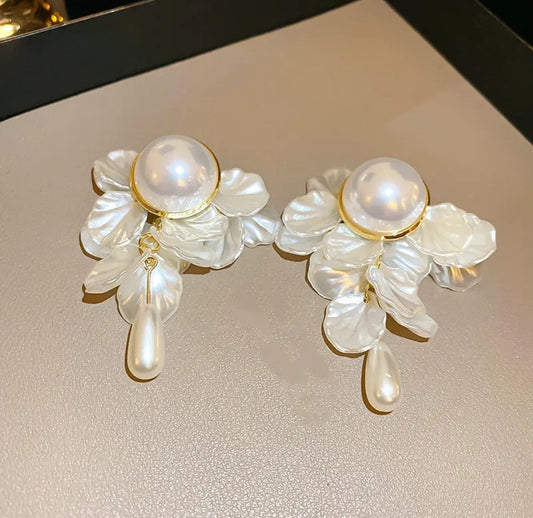 Pearl Petal Drop Earrings
