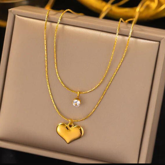 Crystal Heart Double
Layered Necklace