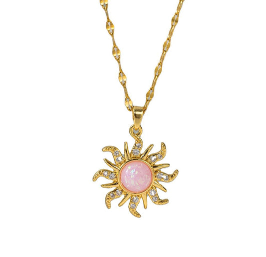 Pink Opal Sun
Flower Pendant Necklace