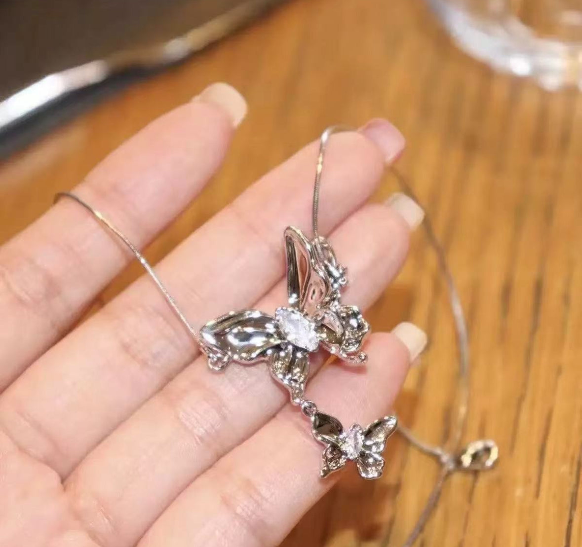 Dual Butterfly Drop Necklace