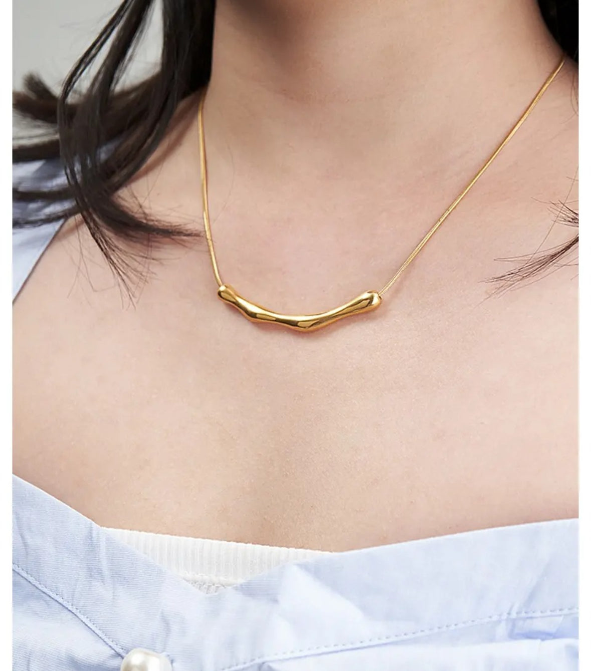 Irregular Bar Bamboo Pendant Snake Chain
Necklace