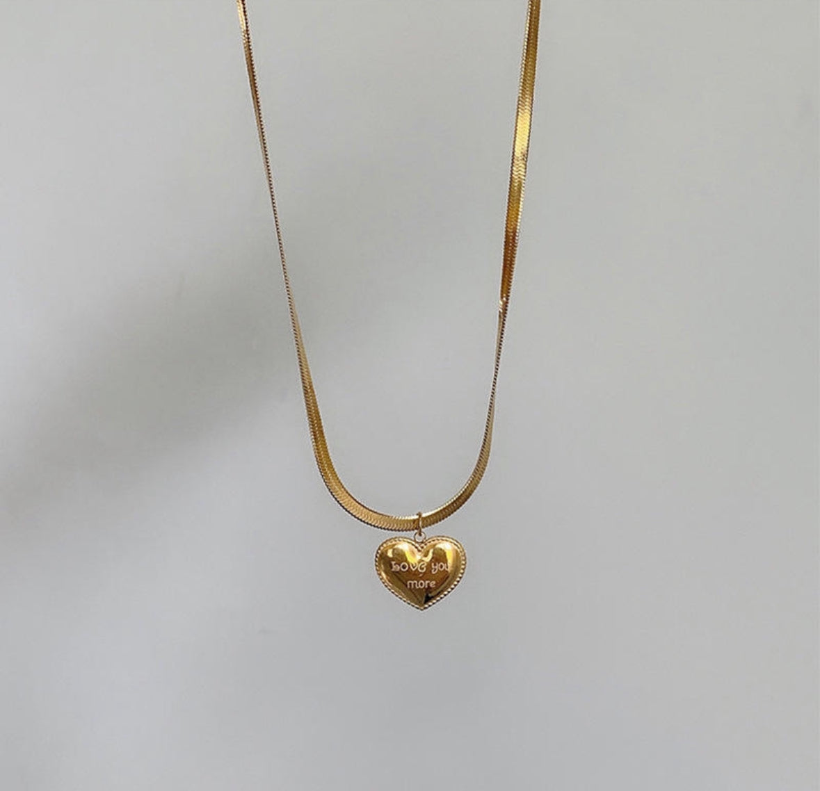Love You More Stamp Heart Pendant Necklace