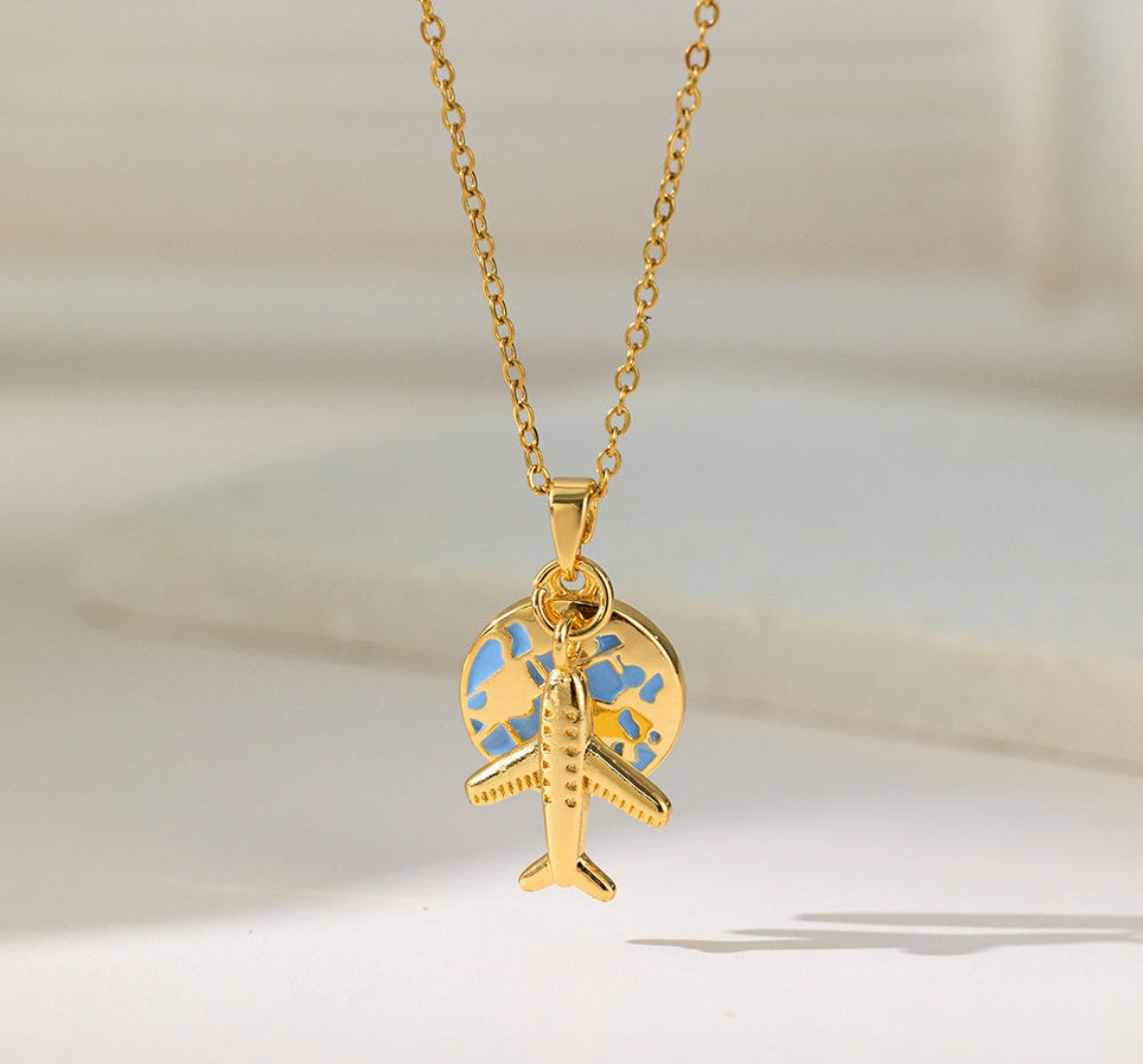 Globe & Plane Charm Nomad's Pendant Necklace