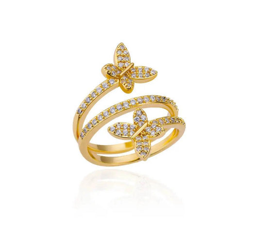 Zircon Two Butterflies Hoop Finger Ring