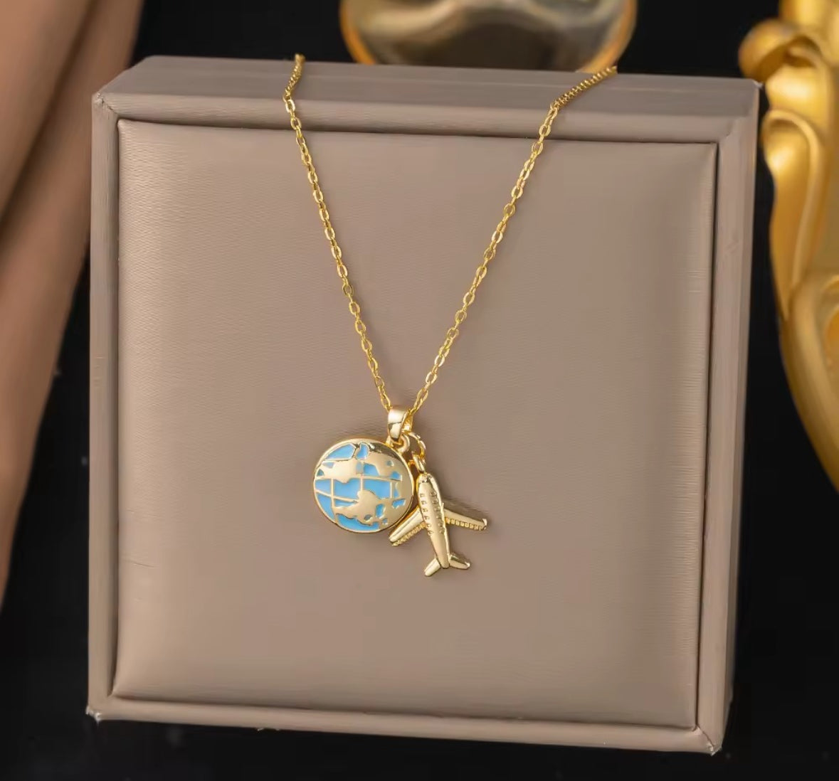 Globe & Plane Charm Nomad's Pendant Necklace